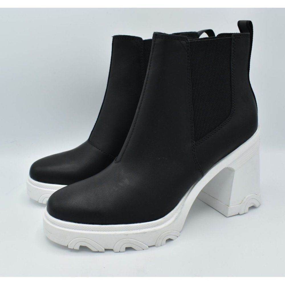 Sorel Womens Size 9 Brex Heel Chelsea Platform Sea Salt Black Waterproof Boots